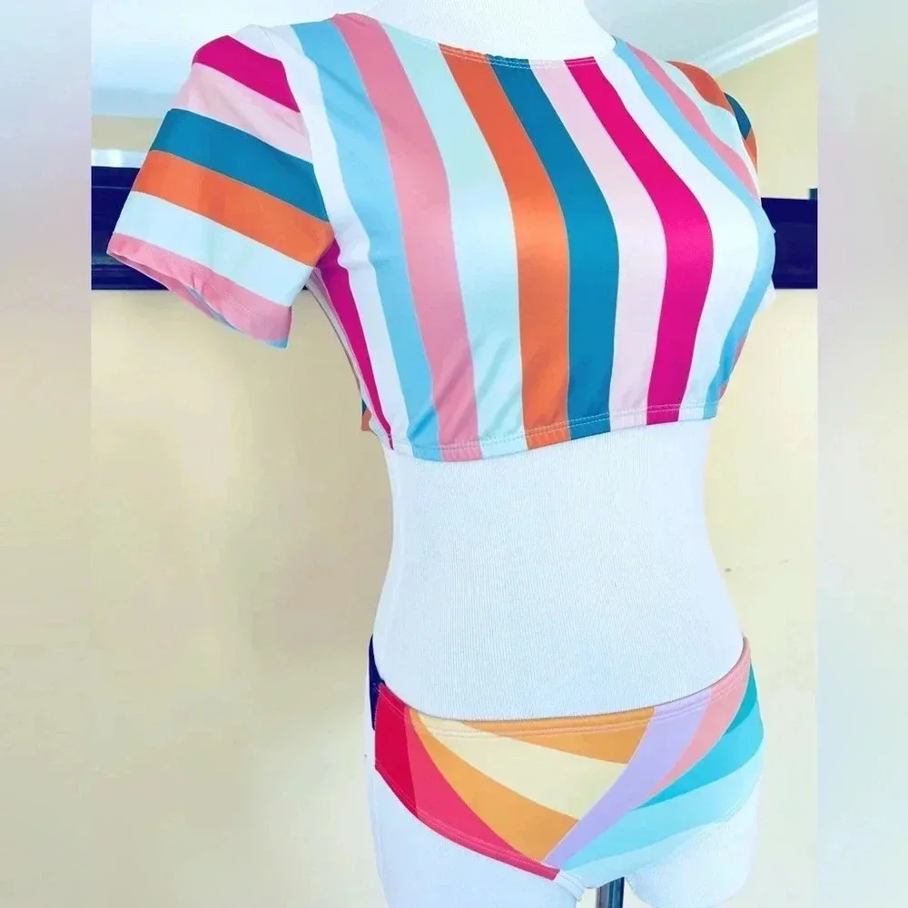 Billabong Surfer Vibe Short Sleeve Rash Guard Bikini Set Girls 14 Women’s Small